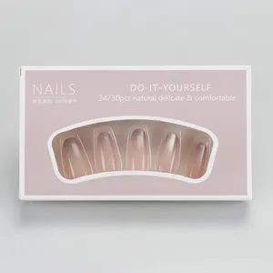 Pink gradient coffin fake nails with shimmer detail in pink window box packaging