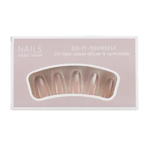 Press-on nail kit with medium-long nude pink gradient and shimmer glitter finish