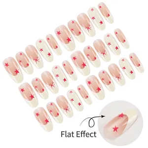 Pink bow and star French press-on nails with medium oval shape 24pcs set