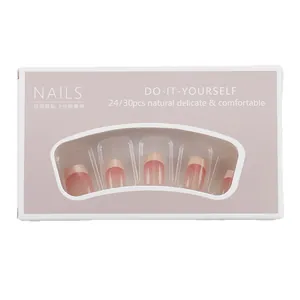 Pink gradient French press-on nails with fine glitter in 24-piece box for DIY manicure