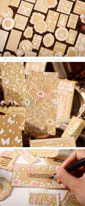 Macro shot of vintage 3D embossed floral stickers for scrapbook journaling and DIY crafts
