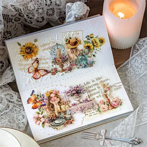 Autocollants vintage en PET fleurs et papillons pour la décoration de scrapbooking DIY