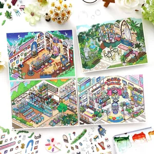 Autocollants en PET de Scène de Déco Isométrique Intérieur de Magasin de Chambre Miniature DIY Autocollants Décoratifs