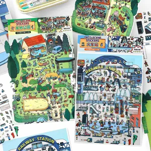 3D scenic stickers set featuring Friendly Park and Train Station miniature themes