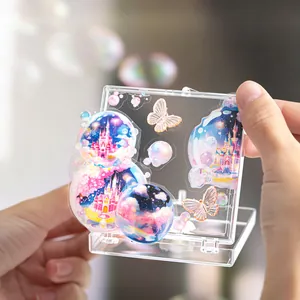 Compact transparent acrylic box with dreamy PET tape stickers of castles and bubbles