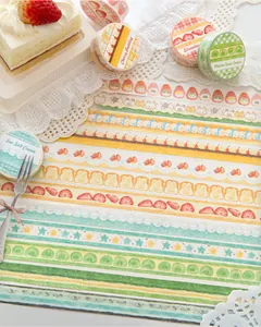 Dettaglio del set di nastri washi glitterati con simpatiche illustrazioni di torte e gatti