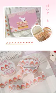Dettaglio del nastro washi Strawberry Cat con glitter e graziosi motivi di gatti disegnati