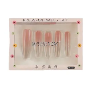 French style gradient pink press-on nails in long stiletto shape with gift box