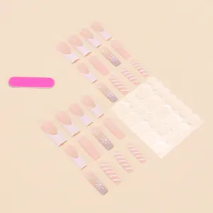 24pcs long coffin press on nails set with pink gradient glitter snowflake designs