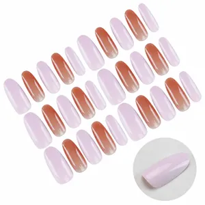 Flat view of 24pcs pink gradient press-on nails in long round shape with detail zoom
