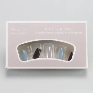 Short press-on nails set with Morandi tones and glitter finish in a window display box