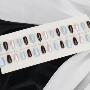 Set of 30 reusable press-on nails in Morandi colors with sizes XS, S, and M displayed