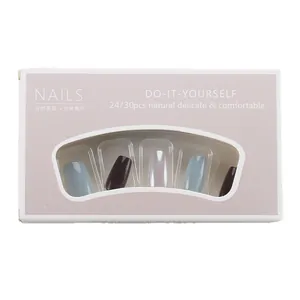 Morandi shimmer press-on nails set in gray-blue and purple with pearlescent finish
