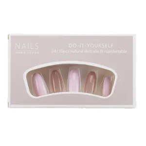 Pink and nude gradient press-on nails set with medium-long round shape finish
