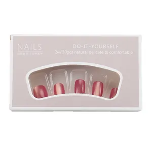 Rosa Gradient Glitzer Kunstnägel Set mit Spiegel-Finish und rotbraunem Katzenaugen-Schimmer