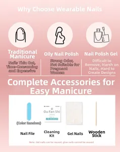 Essential nail application kit with file, prep pad, glue tabs, and wooden cuticle stick