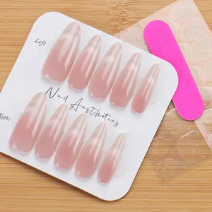 Faux ongles longs amande œil de chat dégradé rose avec kit d'outils de manucure inclus