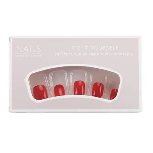 Glossy cherry red press-on nails set with elegant minimalist DIY short style design