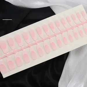 Detail view of 30 pieces matte light pink coffin press-on nails on white display card