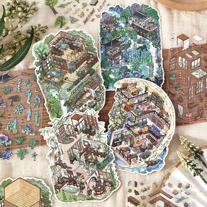 My Cabin Series Isometric Scenery Stickers DIY Scrapbooking Material PET Waterproof Architectural Miniature Room Decor Stickers