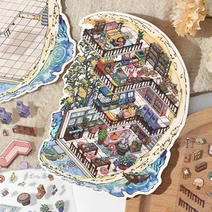 Hand-painted 2.5D cottage landscape stickers for DIY scrapbooking and creative decoration