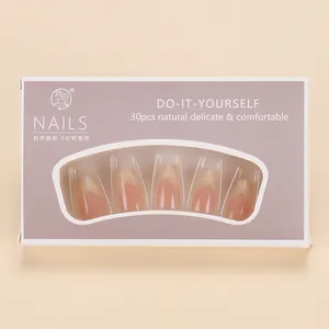 Detail of pink gradient press-on nails set with natural fit 30pcs packaging box