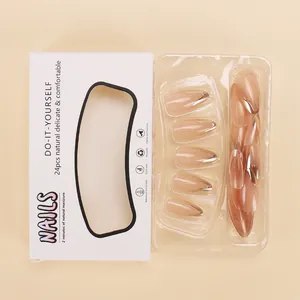 French style press-on nails with silver edges in 24 pieces reusable packaging set