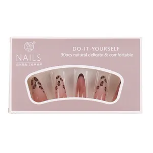 Französischer Leoparden-Look Mandel-Kunstnägel mit rosa Farbverlauf, 30er Set