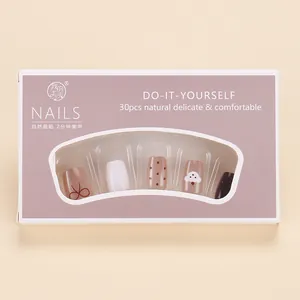 Detail of cartoon bear cat-eye press-on nail kit with 30pcs in brown and white finish