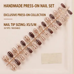 Set de 30 uñas postizas hechas a mano con estampado de leopardo y efecto ojo de gato