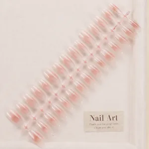 Pink cat eye press-on nails set with 30 gradient pieces in XS/S/M reusable sizes