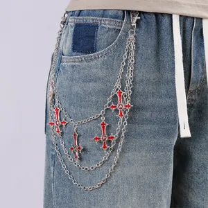 Punk Multi Layer Metal Trouser Chain For Men Women Inverted Cross Star Pendant Gothic Hip Hop Waist Chain Jeans Jewelry