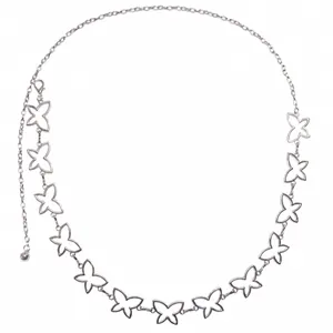 Silver metal chain belt with hollow butterfly design 117cm length and lobster clasp