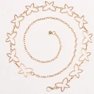 Elegant gold metal waist chain belt featuring hollow butterfly charms and adjustable clasp