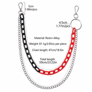 Detail view of multi-layer hip hop resin and alloy chain with lobster clasp and ring