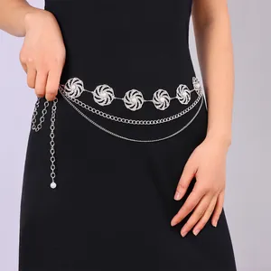 Damen Legierung Taillenkette Kreative Geometrische Metall Hohl Scheibe Körperkette Retro Strass Künstliche Perle Gürtel