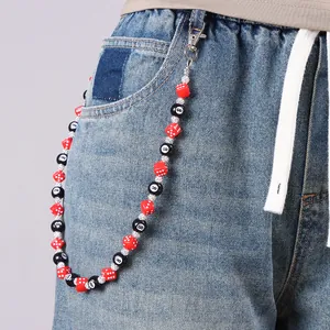 Catena per Pantaloni Hip Hop con Palla 8 e Dadi in Lega Resina e Strass Intarsiati Catena da Vita Streetwear Gioielli per Uomo Donna Jeans