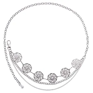 Silberne Bauchkette mit geometrischen Strass-Scheiben und Perlen für Damen