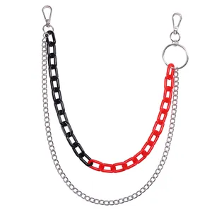 Hip hop multi-layer pant chain with black and red acrylic links and lobster clasps