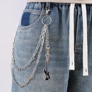 Streetwear Hip Hop Chaîne de Pantalon en Métal Multicouche Punk Rétro Pendentif Guitare Flèche Chaîne de Taille pour Jeans Femme Homme Bijoux