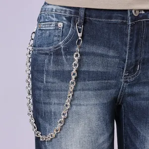 Catena per Pantaloni Punk con Teschi in Metallo Hip Hop Waist Chain Lega Argento Gioielli per Jeans Regalo Uomo Donna