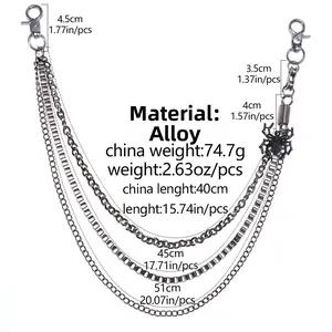 Detail of multi-layer alloy hip-hop chain with spider pendant and lobster clasps