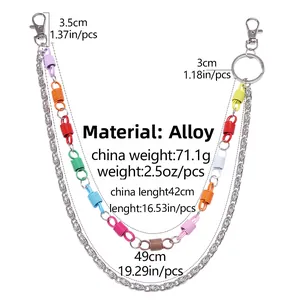 Detail showing colorful double-layered spring metal pant chain with alloy lobster clasps