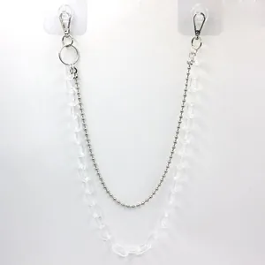Close-up of double-layer street style chain with acrylic links and metal bead chain