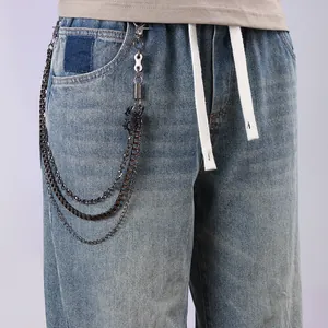 Punk Hip Hop Multi Layer Metal Pants Chain With Spider Pendant Gunmetal Gothic Waist Chain For Jeans Men Women Jewelry