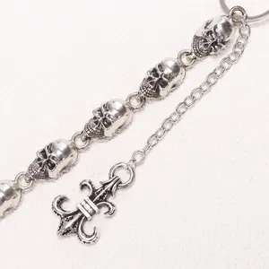 Punk style silver skull chain with fleur-de-lis pendant for pants or bag decoration
