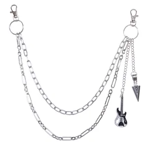 Chaîne de pantalon double en métal avec pendentif guitare et flèche de style punk rock