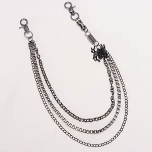 Punk multi-layer metal waist chain with spider pendant and carabiner hooks