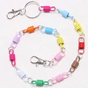 Rainbow colorful spiral spring trouser chain with dual silver metal lobster clasps