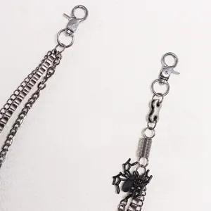 Gothic punk multi-layered metal pants chain with spider pendant and lobster clasps